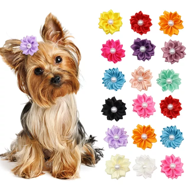 20 un. lindos arcos de pelo de perro con perlas accesorios de aseo de mascotas para gatos cachorro