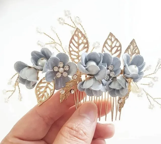 Flower Gold Leaves Hair Combs Headpiece  Wedding Prom Bridal Hair Accessories