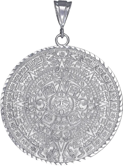 Sterling Silver Aztec Calendar Mayan Sun Charm Pendant Necklace Diamond-Cuts