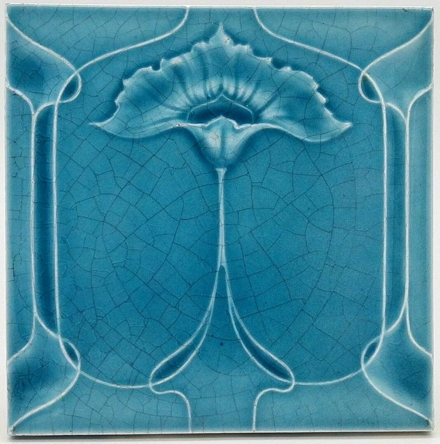 Art Nouveau Fireplace Majolica Tile Floral Design Henry Richards 1905 AE6