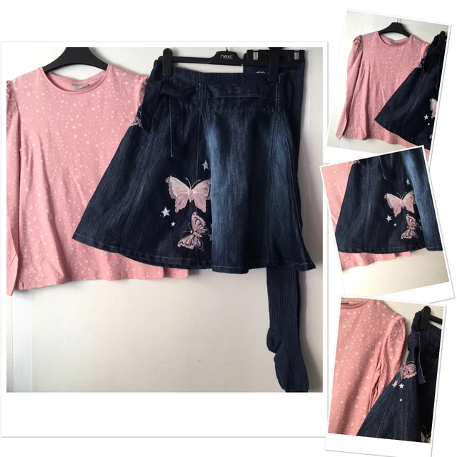 Next girls applique denim skirt exc u & new Matalan top & new tights 11 Years