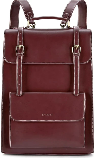 ECOSUSI Laptop Backpack for Women Vegan PU Leather Wine Red 15.6 Laptop Bag