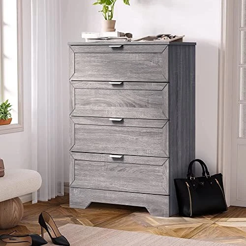 Farmhouse 4 Drawer Dresser, 37inch Tall Dresser Chest with Large Drawer, Wood