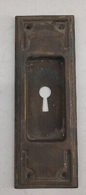 Antique Brass Skeleton Key Hole Pocket Door Cover Plate Backplate No 4