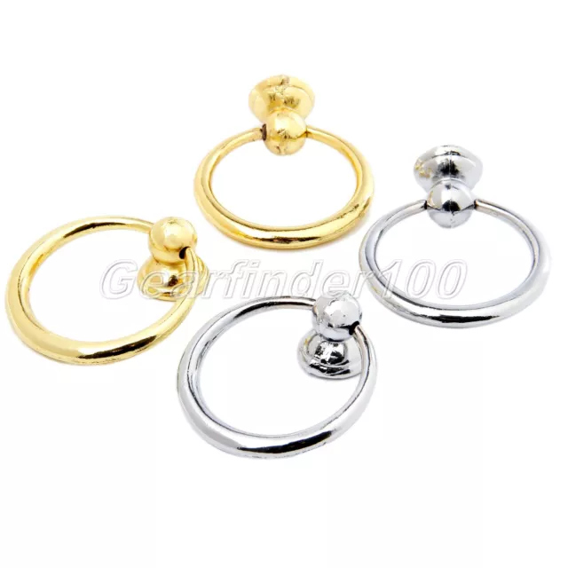 2x Simple Drop Rings Silver/Gold Drawer Handles Cabinet Door Pull Knobs Useful