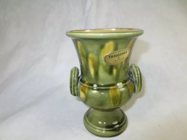 Vintage labeled 2-handle Ceramic Inarco Vase Japan ~ olive hand-glazed Tangiers
