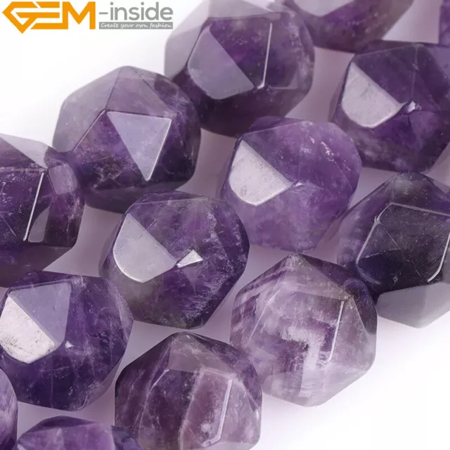 Dark Purple Amethyst Natural Stone Crystal Faceted Polygonal Beads 15" 6mm 8mm