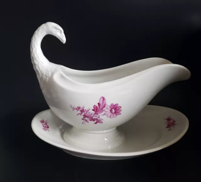 KPM Porcelain  White Gravy Sauce Boat with Attached Underplate 19th  century