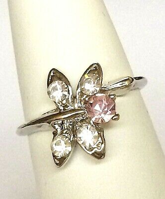 Pink Crystal Dragonfly Ring Size 5 6 7 8 Silver Plated Butterfly Insect 2