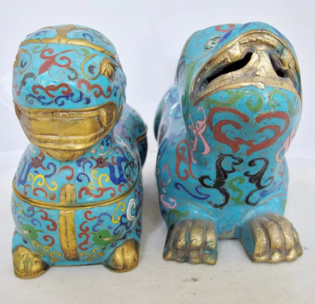 Antique or Vintage Chinese Blue Cloisonne Dog Statue & Ram Box w/ Archaic Design 2