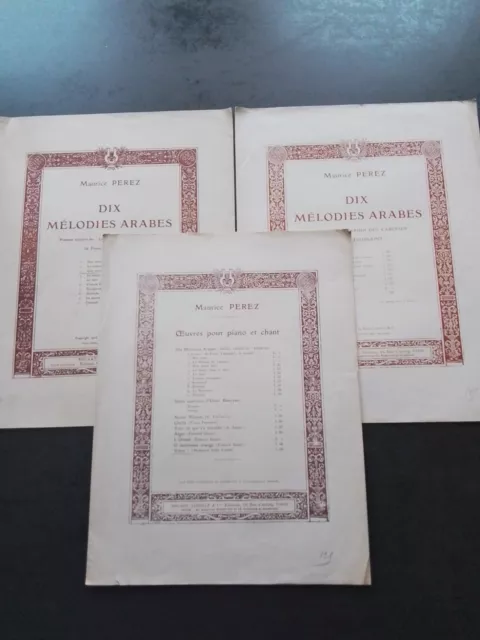 LOT 3 PARTITIONS POUR PIANO ET CHANT  - MAURICE PEREZ - RARE - Voir descriptif