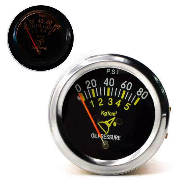 Car Oil Pressure Gauge Meter 0~80 PSI Black Metal Replacement 2-Inch