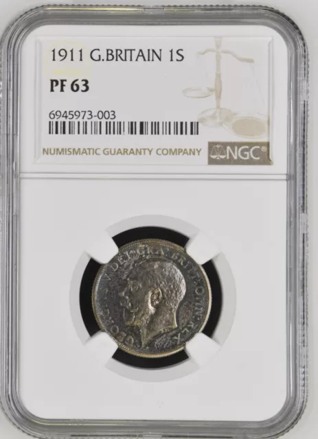 NGC GRADED PF63 1911 Proof Shilling - George V British Silver Coin