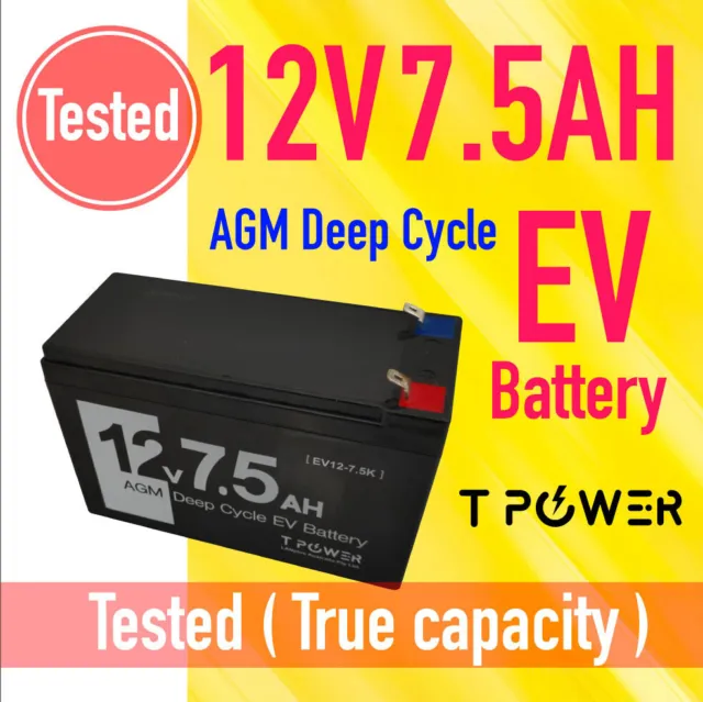 Tpower 12v 7.5ah AGM Rechargeable Sealed Lead Acid Battery for eBike Scooter