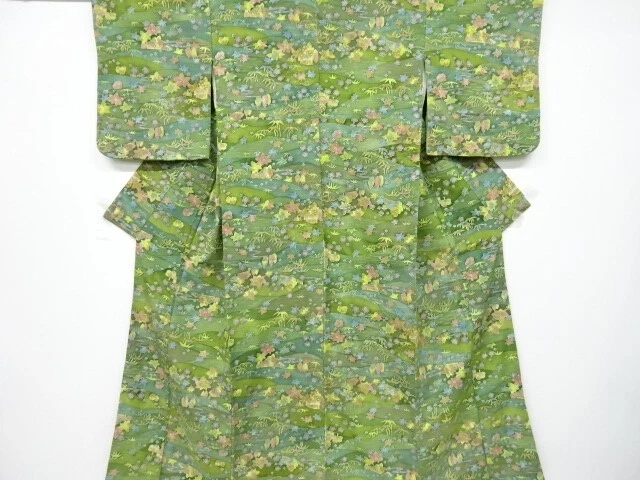 6543438: Japanese Kimono / Vintage Kimono / Jodai Tsumugi / Scenery