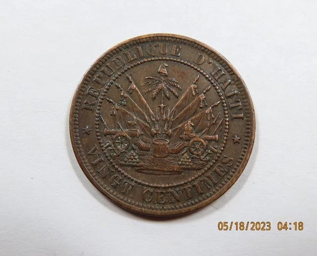 Haiti President Geffrard Large 20 Centimes coin 1863 Very Scarce