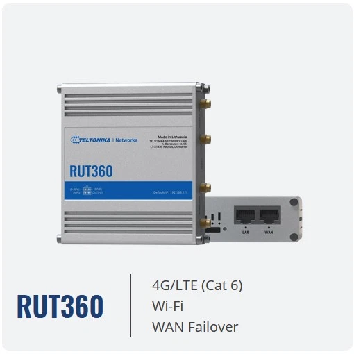 TELTONIKA RUT360 4G (LTE CAT6) router mobile industriale WiFi -40~75°C ...