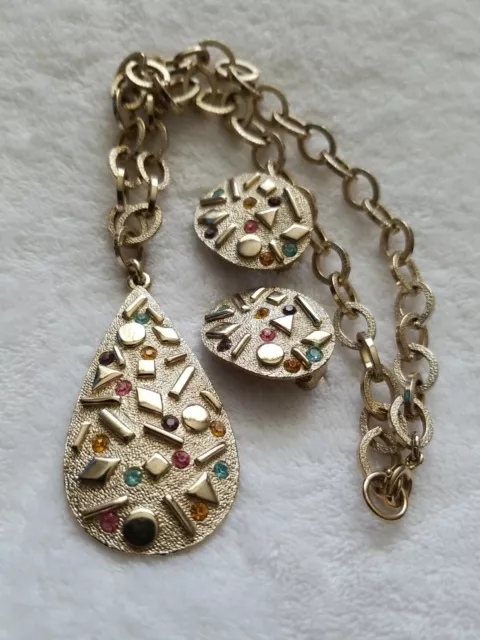 Estate Vintage Sarah Coventry CONFETTI Rhinestone GOLDTONE Necklace Earrings Set