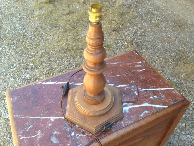 ANCIENNE PIED DE lampe en bois tourné vintage années 1950 salon kitsch