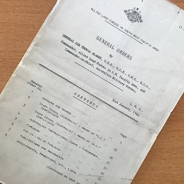 ORIGINAL WWII AUSTRALIAN “GENERAL ORDERS” PAMPHLET, January 1944 EUR 8 ...