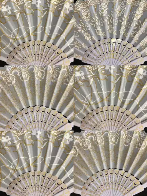 12 White Wedding  glitter Hand Fan with GIFT BAGS Folding Fans Wedding Shower