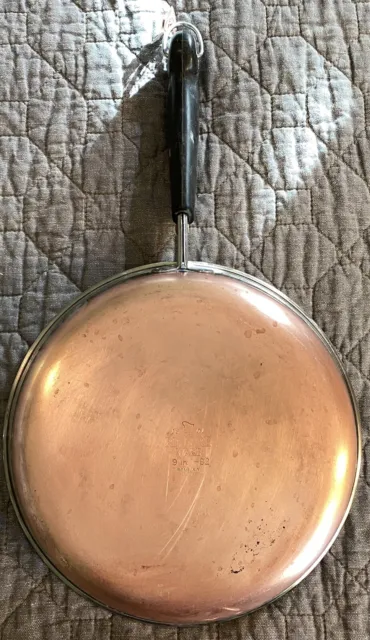 Revere Ware 9" Skillet Frying Pan Copper Bottom Rome, NY Made in USA Flat Bottom