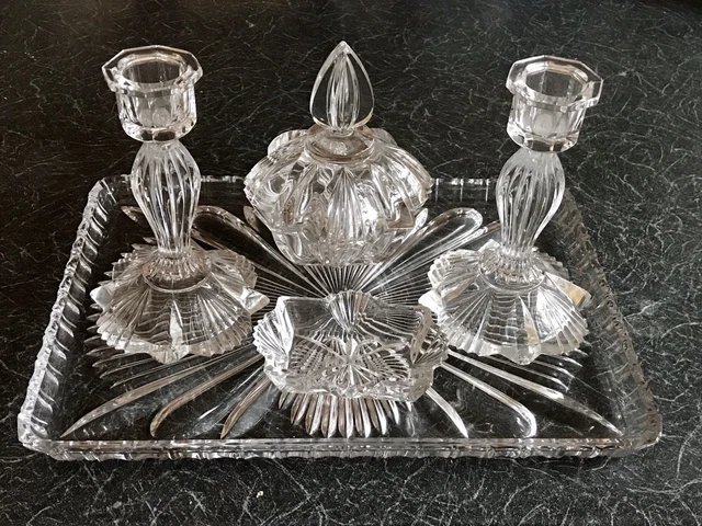 CUT GLASS VINTAGE Crystal Vanity / Dressing Table Set consisting of 6  Pieces 25.00 - PicClick UK