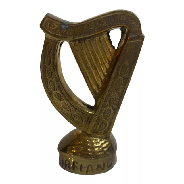 Brass Liffey Artefacts Hand Crafted Ireland Paper Weight Harp 3.5" In Box 3