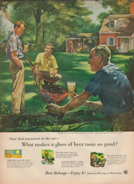 1955 Beer Belongs Enjoy It Showing Off New Power Mower Fred Siebel #108 Print Ad
