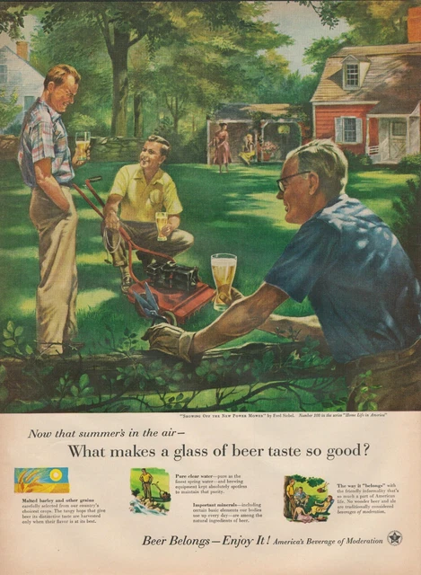 1955 Beer Belongs Enjoy It Showing Off New Power Mower Fred Siebel #108 Print Ad