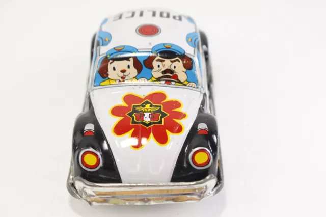 Kokyu Shokai Volkswagen VW Beetle Police Car Tin Toy with Dog Characters Japan 3