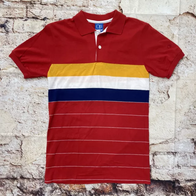 Vintage 80’s Ocean Pacific OP Surf Striped Polo Shirt Red Blue Small