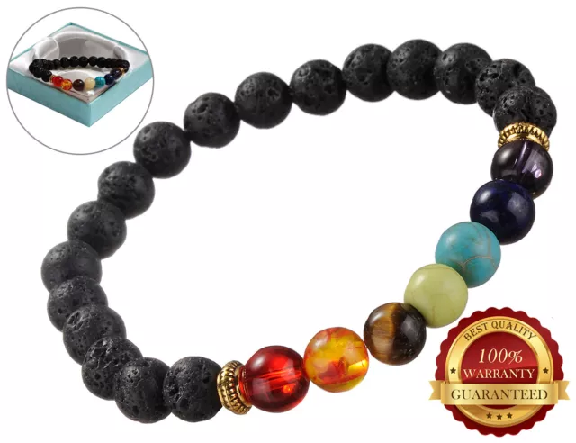 7 Chakra Heilung Perlen Armband Natur Lavastein Diffusor Mehrfarbig Edelstein