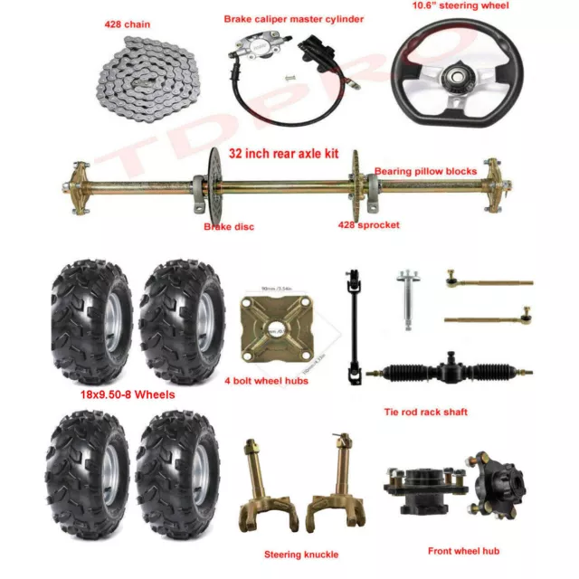 32" ATV Quad Go Kart Rear Live Axle Kit Wheels Chain Sprocket Brake Wheel Hub