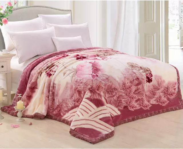 1085GSM Soft Queen Size Faux Mink Blanket two Layers Warm Throw 5KG Pink
