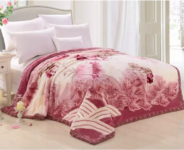 930GSM Soft Queen Size Faux Mink Blanket two Layers Warm Throw 5KG Pink