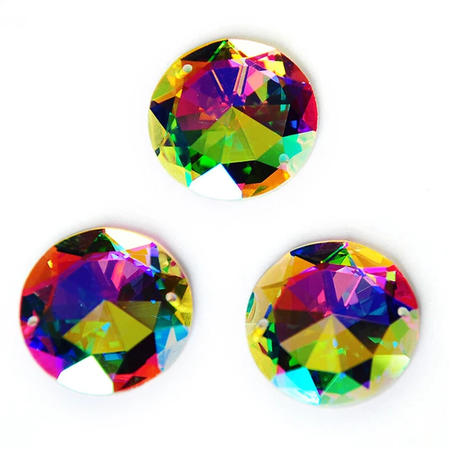 AB Round Flatback Rhinestone Sew On Strass Stones Glass Beads With Two Holes DIY
