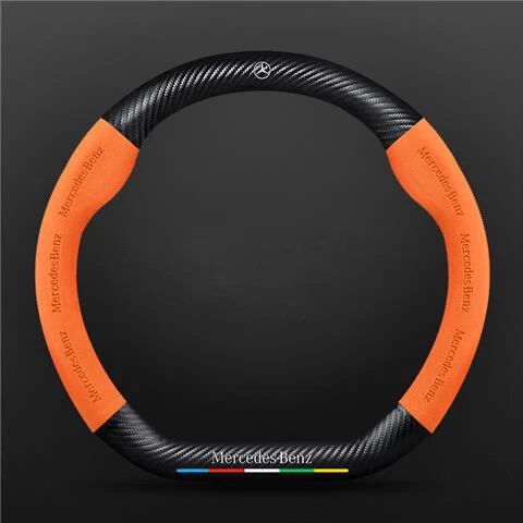 15" D-Shape Suede Carbon Fiber Steering Wheel Cover Portector for Mercedes-Benz