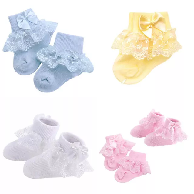 Calzini alla caviglia bambini bambine fiocco arricciato pizzo calze di cotone neonato neonato