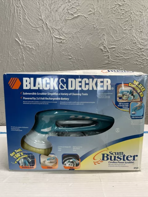 Black & Decker ScumBuster Cordless Power Scrubber SB600 Kit With Scrub  Heads NEW