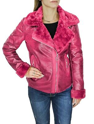 Pelliccia cappotto donna invernale rosa ecopelle giacca giubbotto chiodo