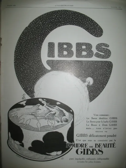 PUBLICITE DE PRESSE GIBBS PRODUIT DE BEAUTé POUDRE FRENCH AD 1925