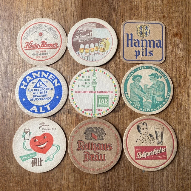 Beer Mats Job Lot x9 Vintage German Belgian Euro Rare Pub Man Cave Collection #1