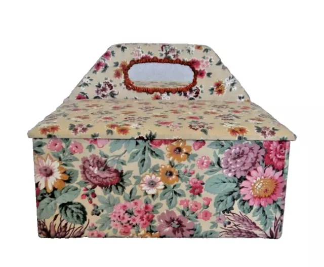 Ancienne boite à couture  en bois carton recouvert tissu fleuri VINTAGE