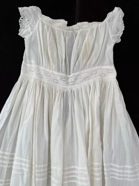 Antique Edwardian Long Christening Dress with Pintucks  YY346