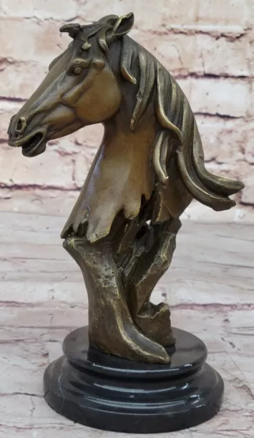 Hermoso Puro Bronce Montado Caballo Estatua Busto Escultura Caliente Casa Ganga