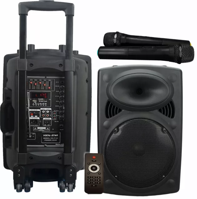 Vocal-Star VS-P120 Portable PA Speaker System Bluetooth 12" 300w 2 Wireless Mics