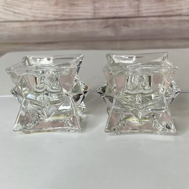 2 Lead Crystal Candle Holders Stacked Diamond Star 2" Tall x 1.25" wide 24% Lead