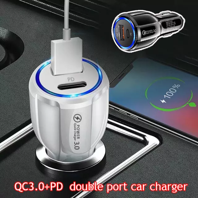 Adaptador De Cargador De Coche Pd Cargador Inteligente Rápido Enchufe Usb <