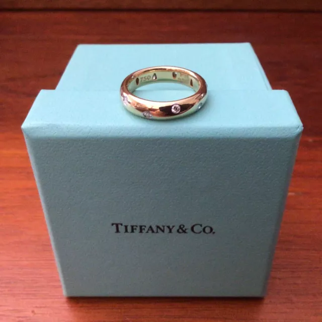 TIFFANY & CO Etoile 18ct Yellow Gold & Platinum Diamond Band Ring US 5.5 (K)